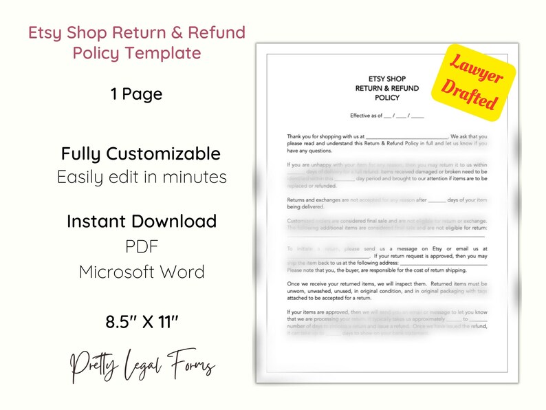 Etsy Seller Refund Policy Template Etsy Shop Return Policy - Etsy UK