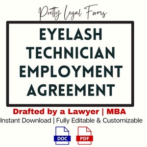 Wimpern-Techniker Arbeitsvertrag, Vorlage für einen Lash Artist Mitarbeitervertrag, Arbeitsvertrag für Wimpern-Techniker