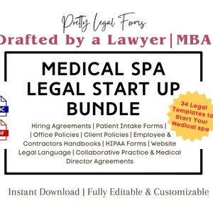 Medical Spa Forms Startup Bundle Med Spa Template Medical Spa Hiring Contract Med Spa Consent and Intake Medical Spa Handbook HIPAA Forms