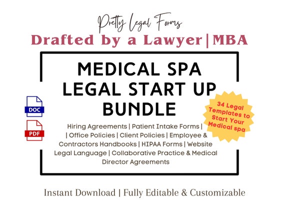 Medical Spa Forms Startup Bundle Med Spa Template Medical Spa Hiring Contract Med Spa Consent and Intake Medical Spa Handbook HIPAA Forms