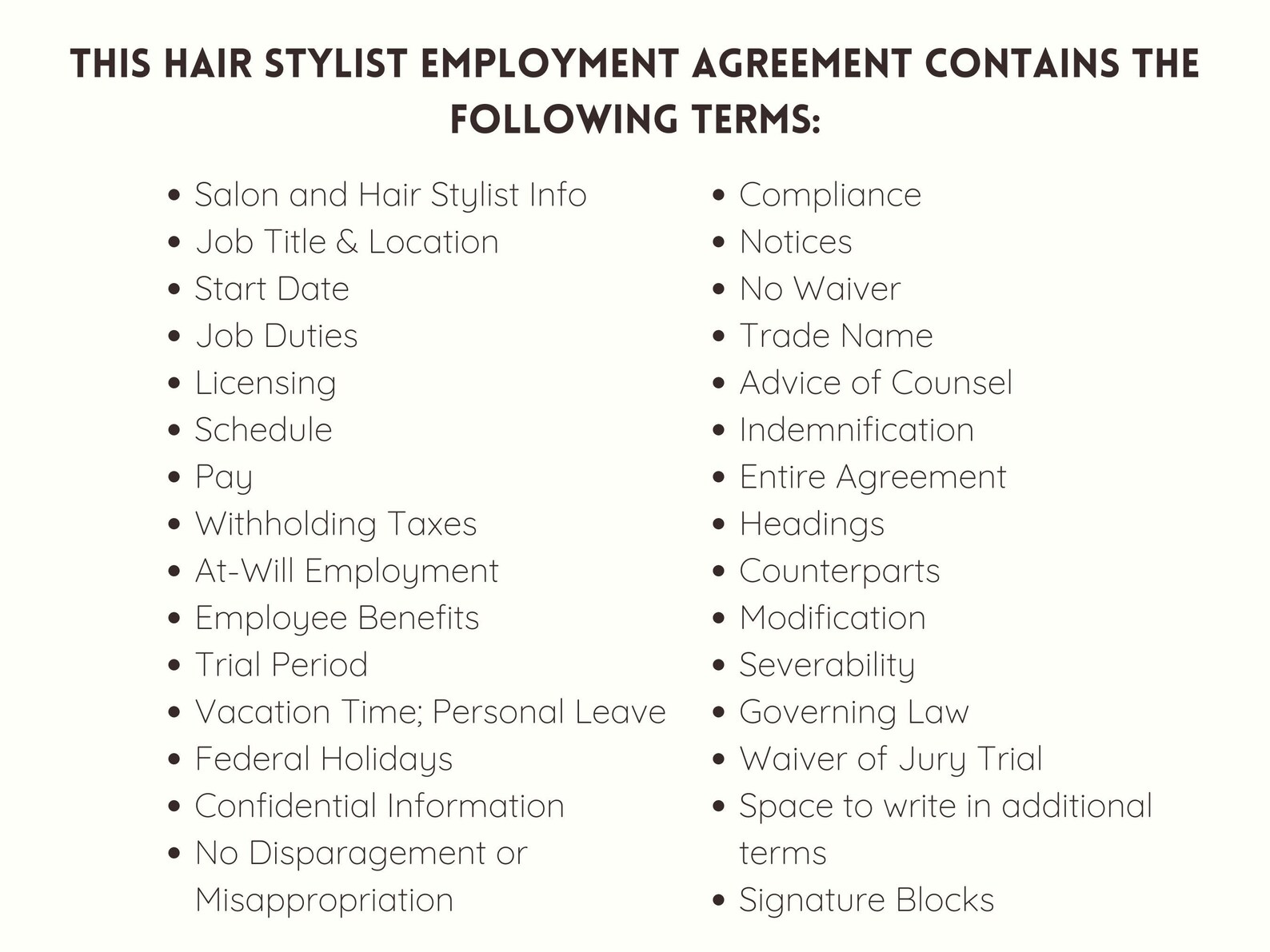 Hair Stylist Employment Contract Template Hair Salon Employee Agreement