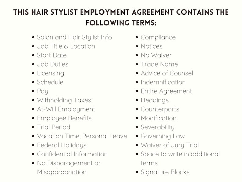Hair Stylist Employment Contract Template Hair Salon Employee Agreement 