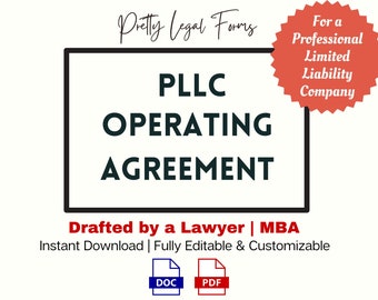 PLLC-Betriebsvereinbarung Bearbeitbare Vorlage Professionelle Gesellschaft mit beschränkter Haftung Betriebsvereinbarung für New Business Rechtliche VorlageLLC