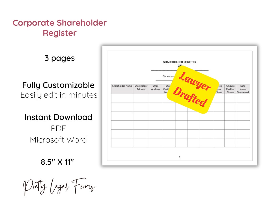 Contribution Register Layout Corporate Shareholder Register, List of Shareholders Corporation ...