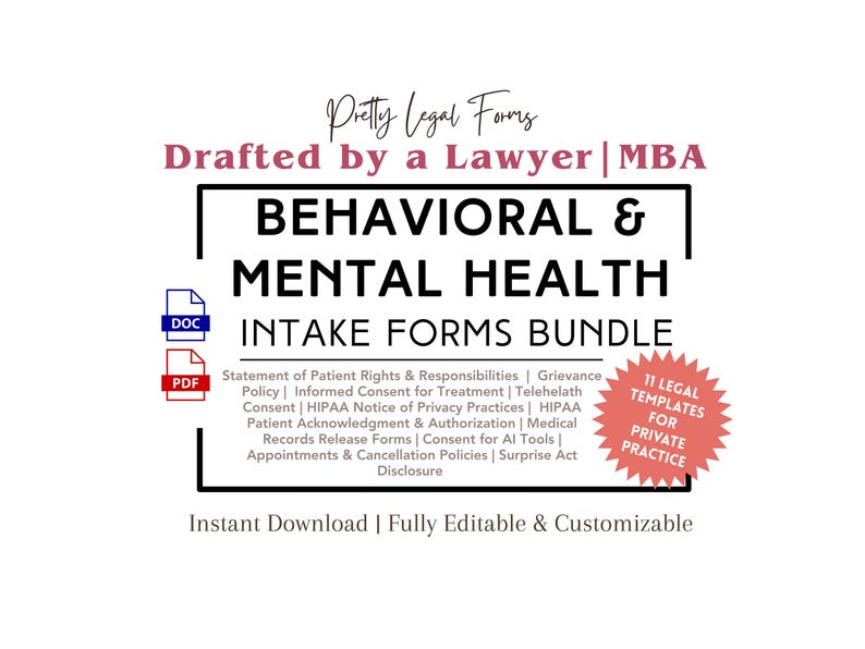 Behavioral and Mental Health Intake Forms Template Bundle - Consents ...