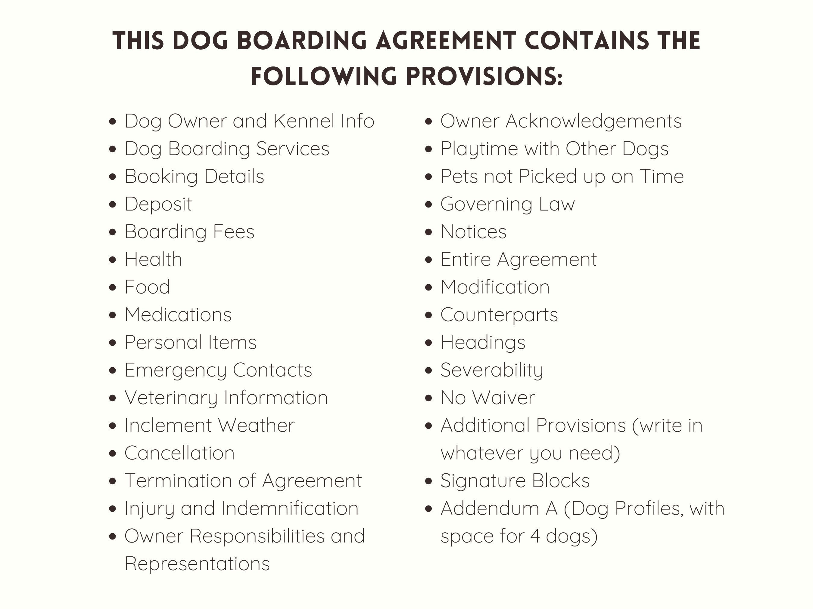 Dog Boarding Contract Template, Dog Boarding Service Agreement, Dog