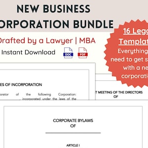 Corporation Documents Bundle New Company Corporate Kit Business Startup Incorporation Legal Templates for New Business Editable Bylaws