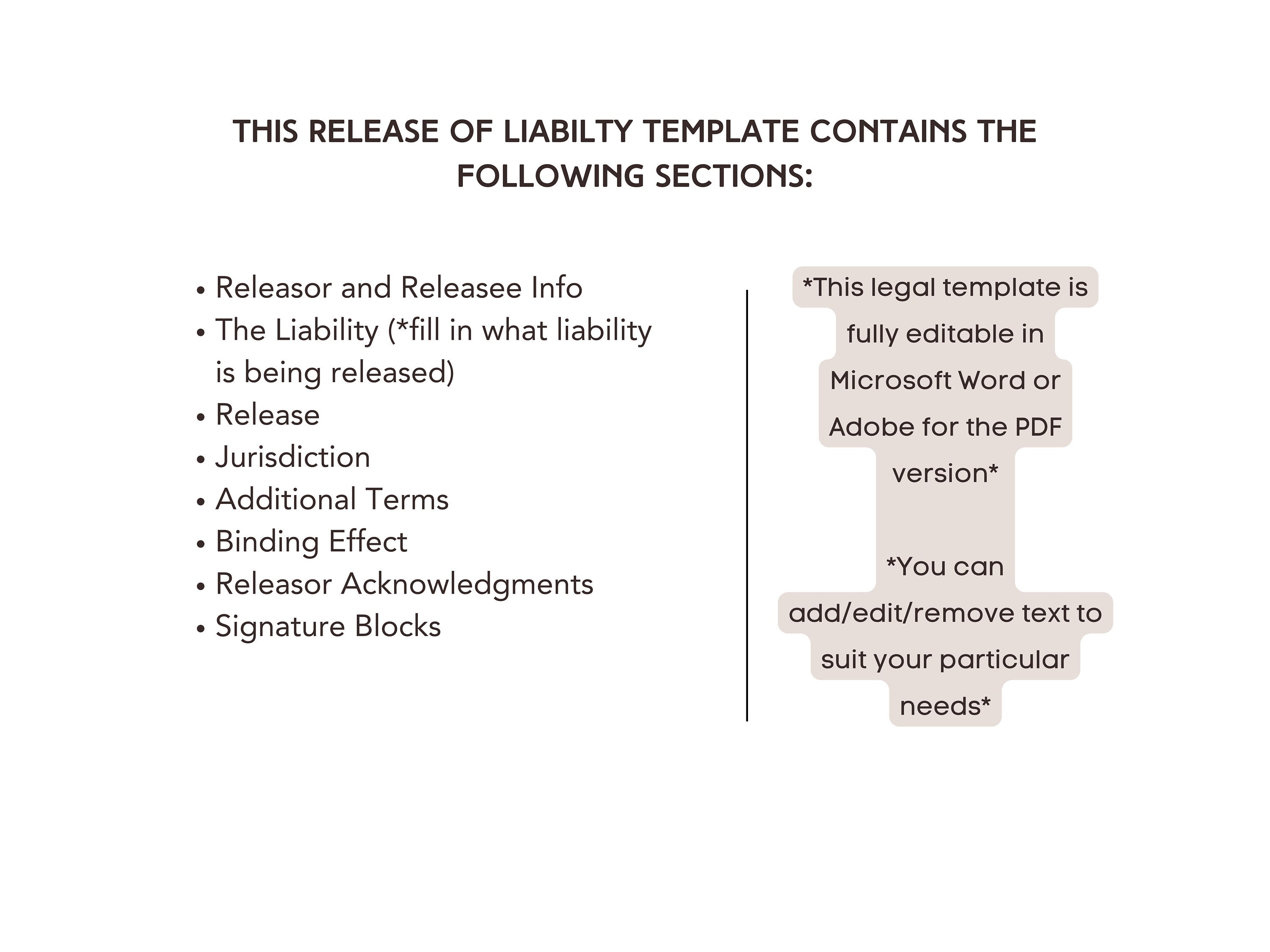 Release of Liability Form, General Liability Release Template, Basic ...