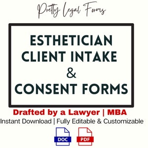 Esthetician Consent Form Esthetician Intake Form Aesthetician Treatment Form Esthetician Informed Consent Med Spa Waiver and Release Form