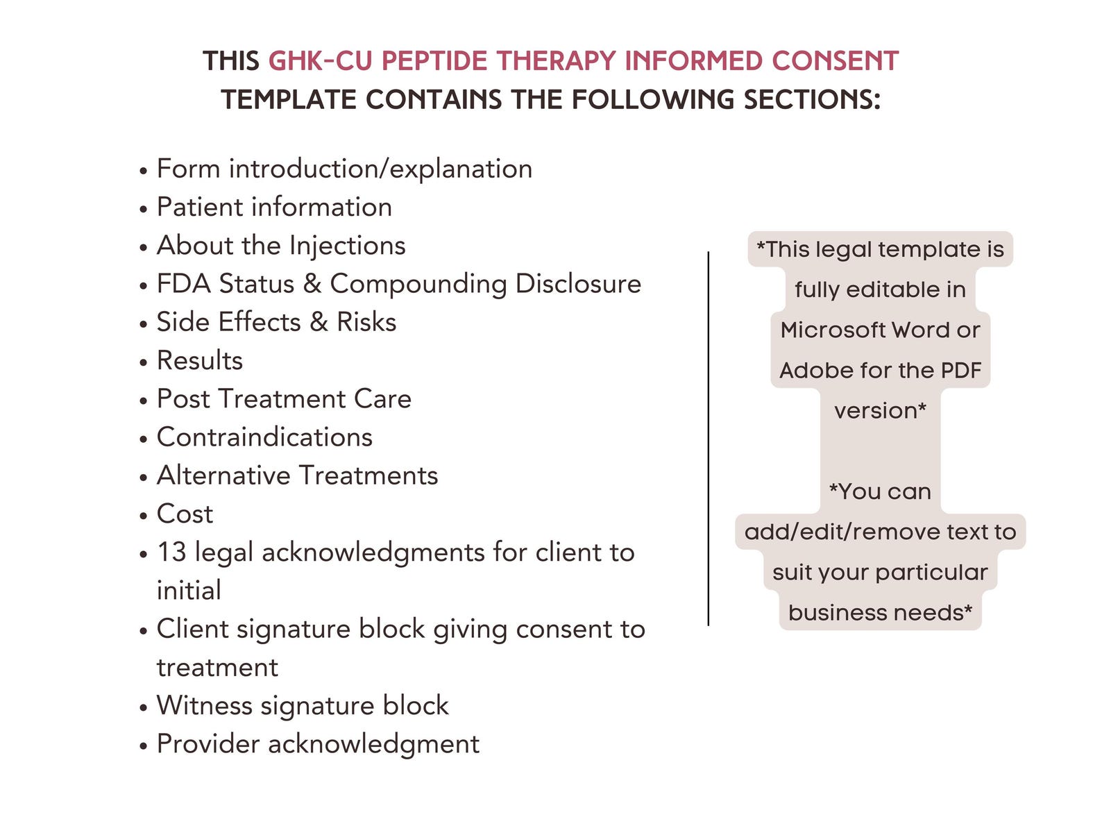 Ghk-cu Injection Informed Consent Template Peptide Therapy Consent Form ...