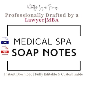 Note SOAP per Medical Spa Modulo per pazienti di Med Spa Modello per Medical Spa per infermieri estetici Modulo di registrazione del trattamento con iniettori Modulo di consultazione per iniettabili
