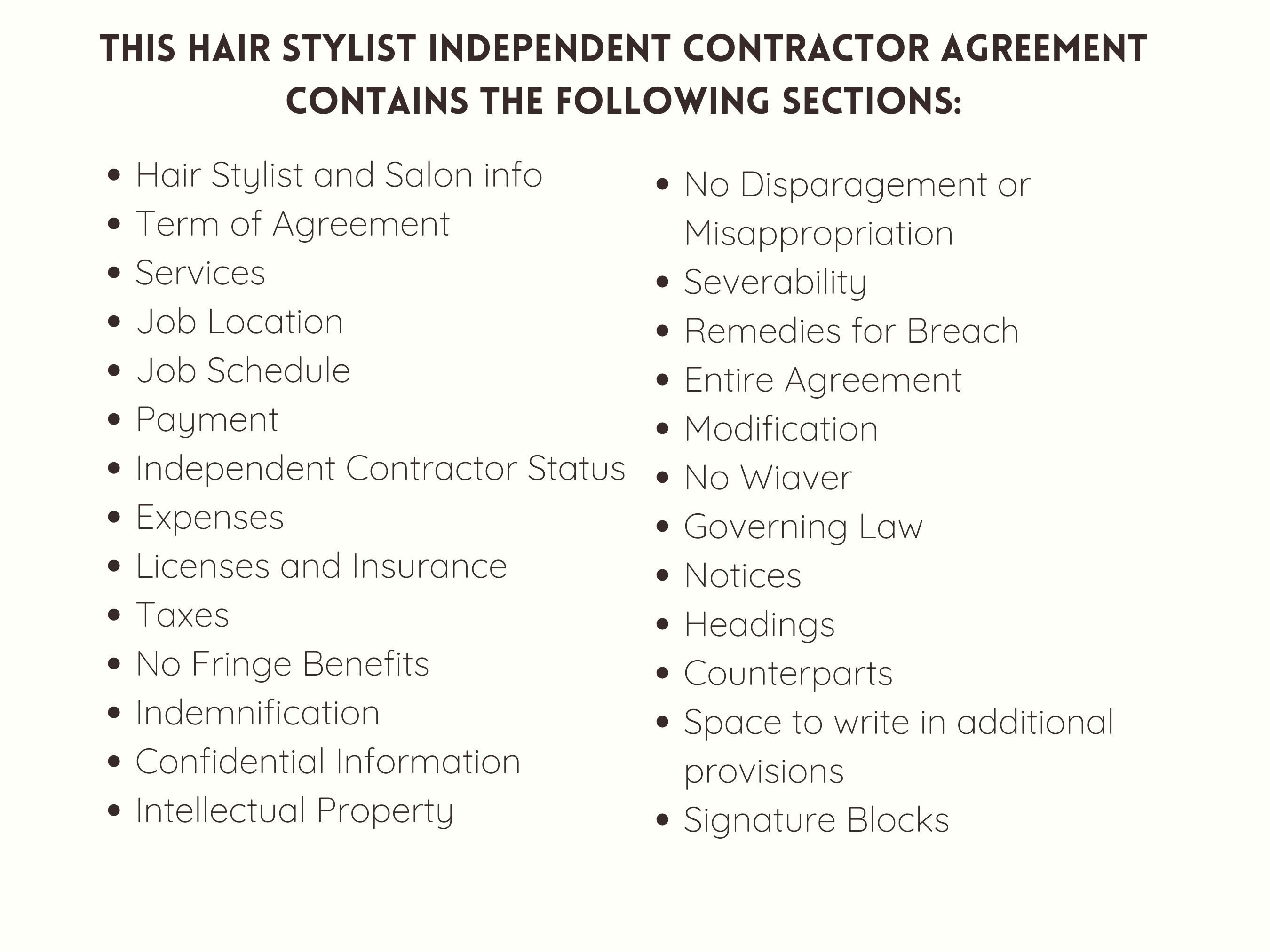 Hair stylist independent contractor agreement 1099 hair stylist
