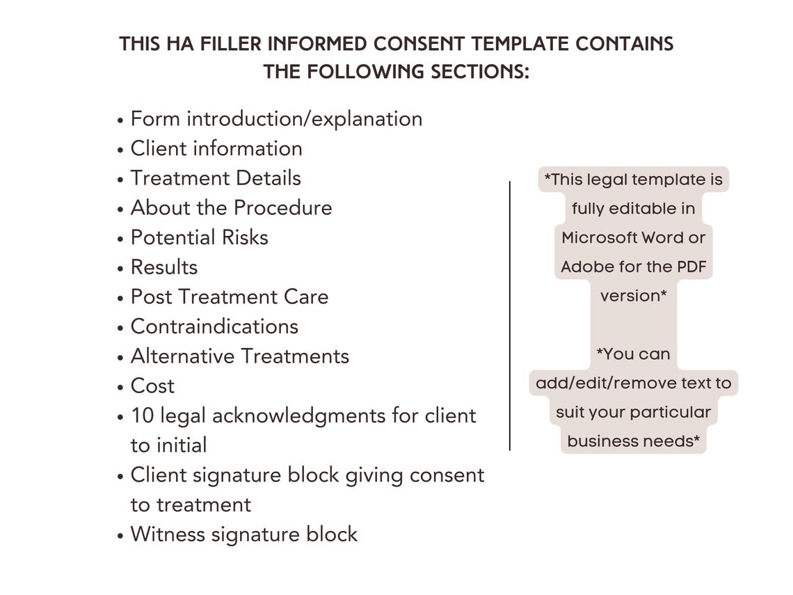 Hyaluronic Acid Consent Form, HA Dermal Filler Informed Consent ...