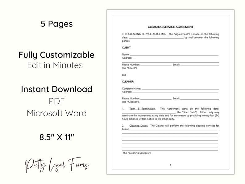 Cleaning Contract Template | Cleaning Service Agreement | Housekeeper ...