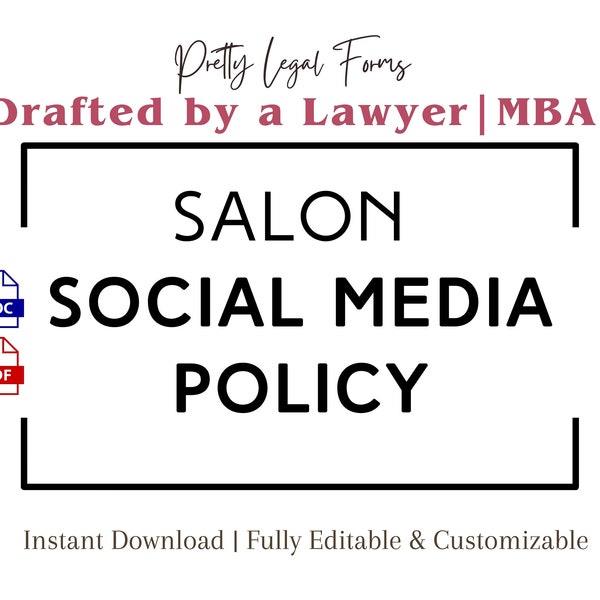 Salon Social Media Policy Template, Hair Salon Social Media Policy Nail Salon Employee Policy, Salon Employee Handbook, Salon HR Form