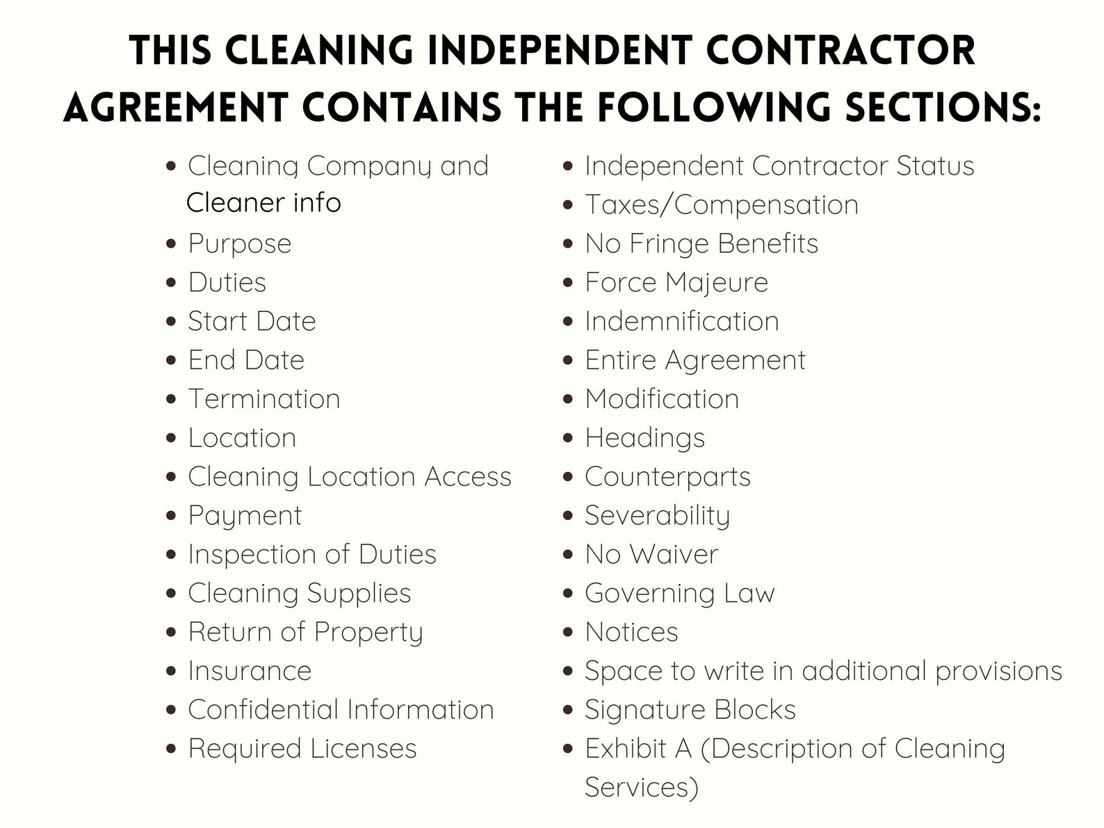 Cleaning Contract 1099 Independent Contractor Agreement for Cleaner ...