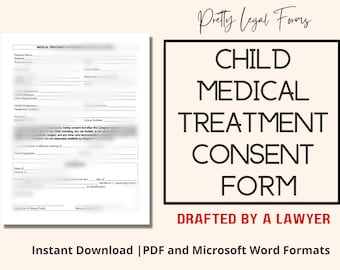 Medical Consent Form for Minor Child Template, Babysitter Medical Consent Legal Form, Nanny Medical Consent Form, Instant Digital Download