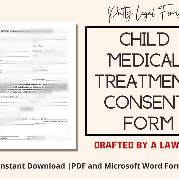 Medical Consent Form for Minor Child Template, Babysitter Medical Consent Legal Form, Nanny Medical Consent Form, Instant Digital Download