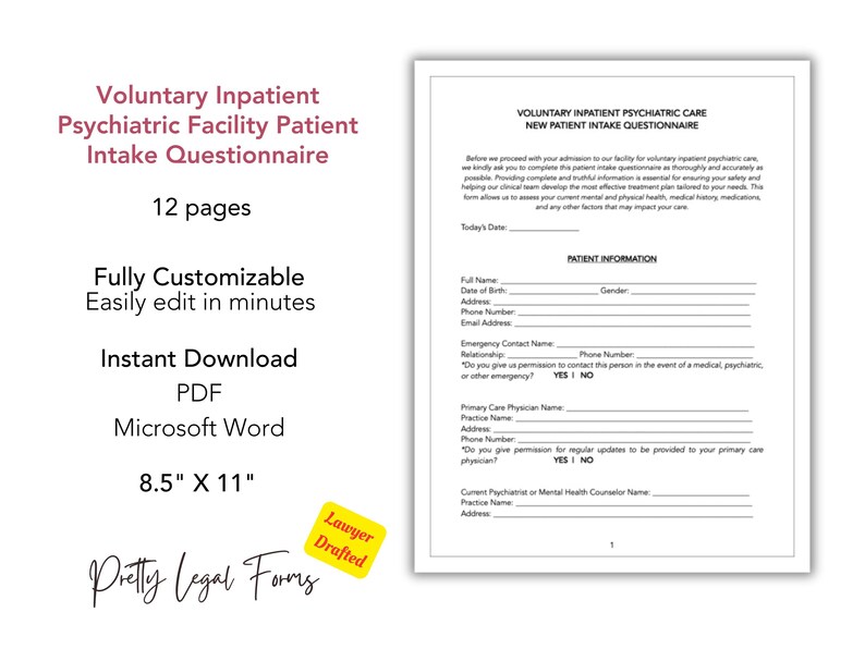 Inpatient Psychiatry Patient Intake Forms Mental Health Retreat Client ...