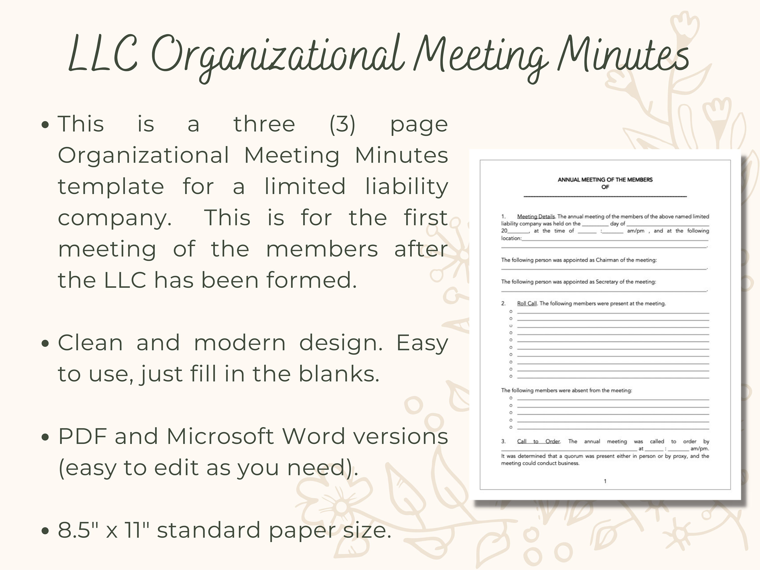 LLC Organizational Meeting Minutes Template, Limited Liability Company LLC Organizational Meeting Minutes Template, Limited Liability Company