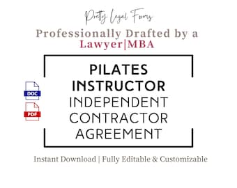 Contrato de instructor de pilates 1099 Acuerdo de contratista independiente de instructor de pilates Contrato de contratación de profesor de fitness Estudio de pilates Nueva contratación