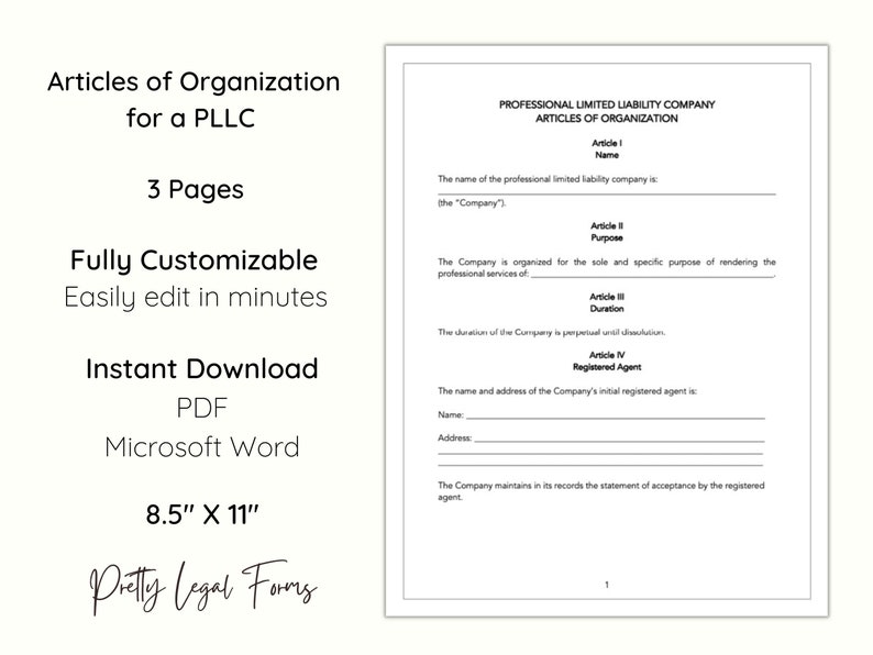 Pllc Form.pdf PLLC Articles of Organization Editable Template, Professional Limited ...