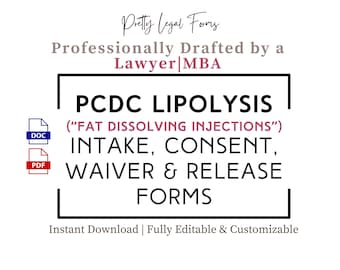 Formulários de Admissão de Clientes para Injeções de Lipólise PCDC | Formulário de Consentimento para Injeções de Lipólise | Termo de Isenção de Responsabilidade para Injetores de Mesoterapia | Modelo para Clínica de Estética Médica | Lipoaspiração Líquida