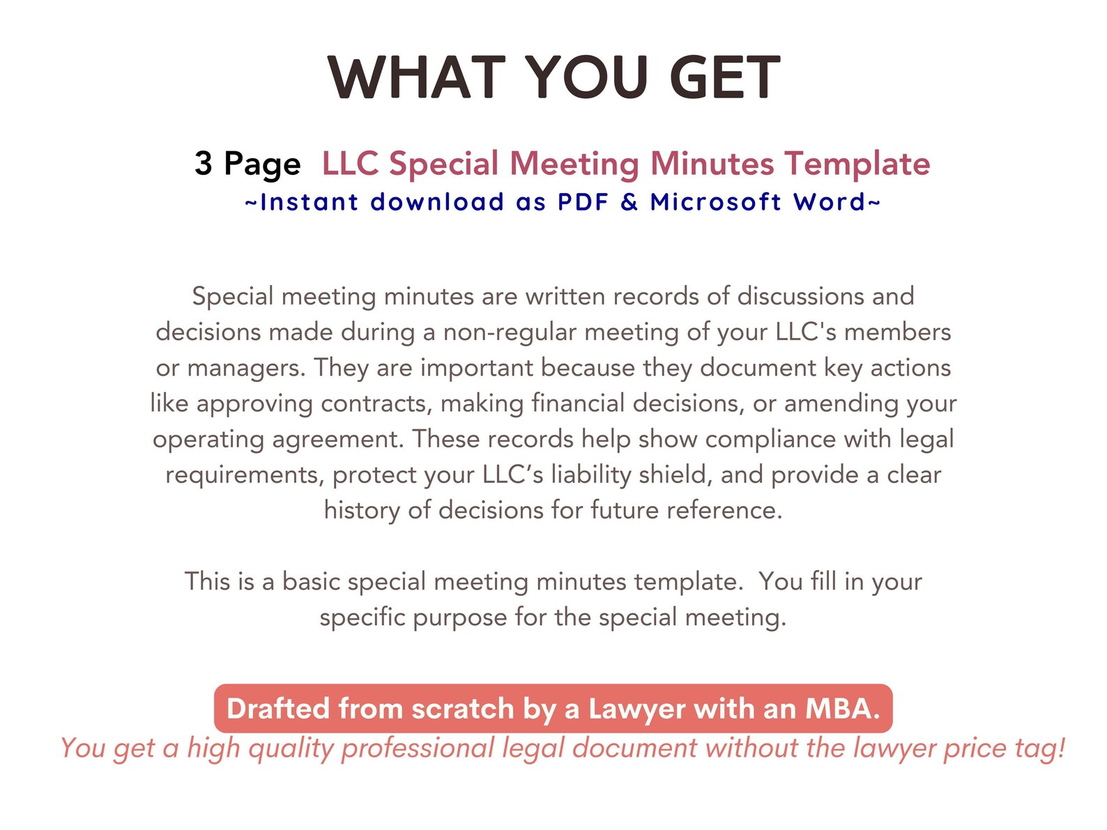 LLC Special Meeting Minutes Template Limited Liability Company Special ...