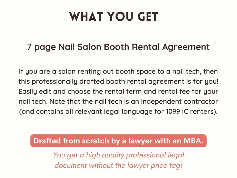 Nail Booth Rental Agreement, Nail Tech Rental Agreement, Nail Salon