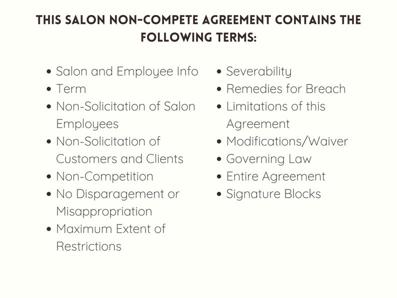 Nail Salon Employee Contract and Non Compete Agreement Template BUNDLE