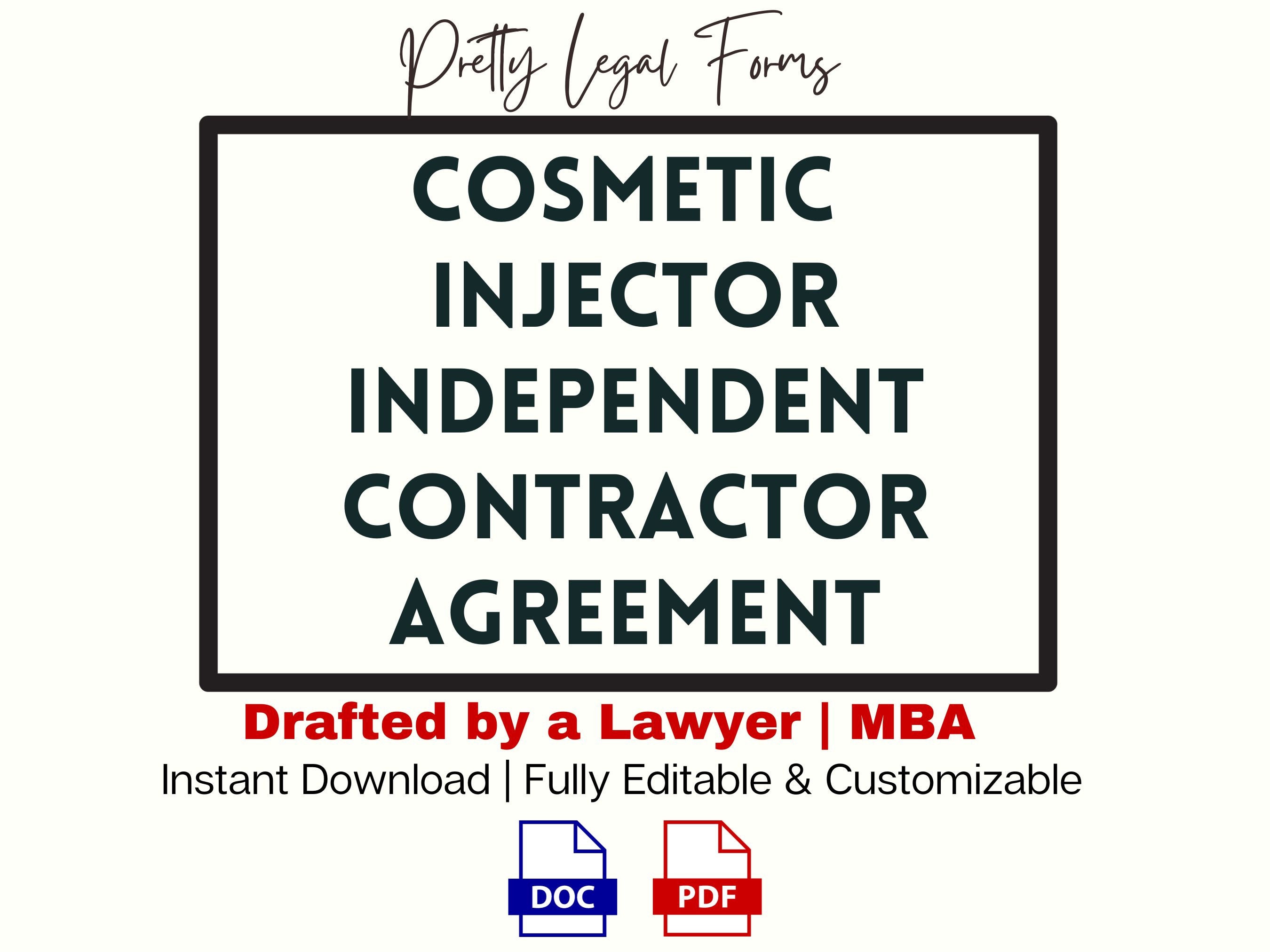 Cosmetic Injector Independent Contractor Agreement 1099 Cosmetic Injector Contract Template, Aesthetic Nurse Injector 1099 Contract Med Spa