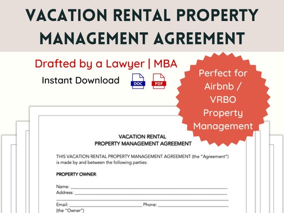 Vacation Rental Property Management Agreement for Airbnb, VRBO, and Short Term Rental Property Managers
