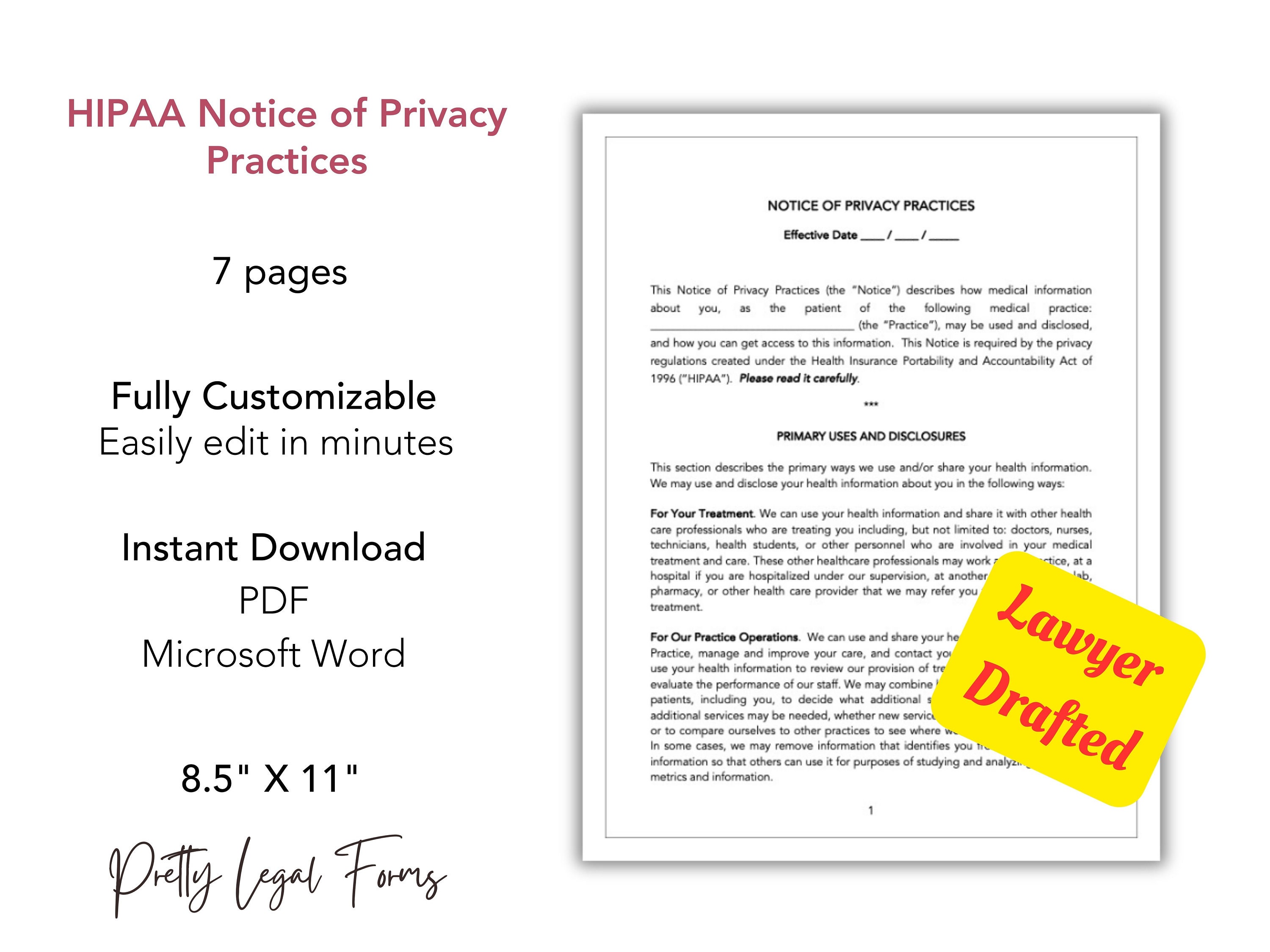 HIPAA Notice of Privacy Practices, HIPPA Forms, Med Spa Templates ...
