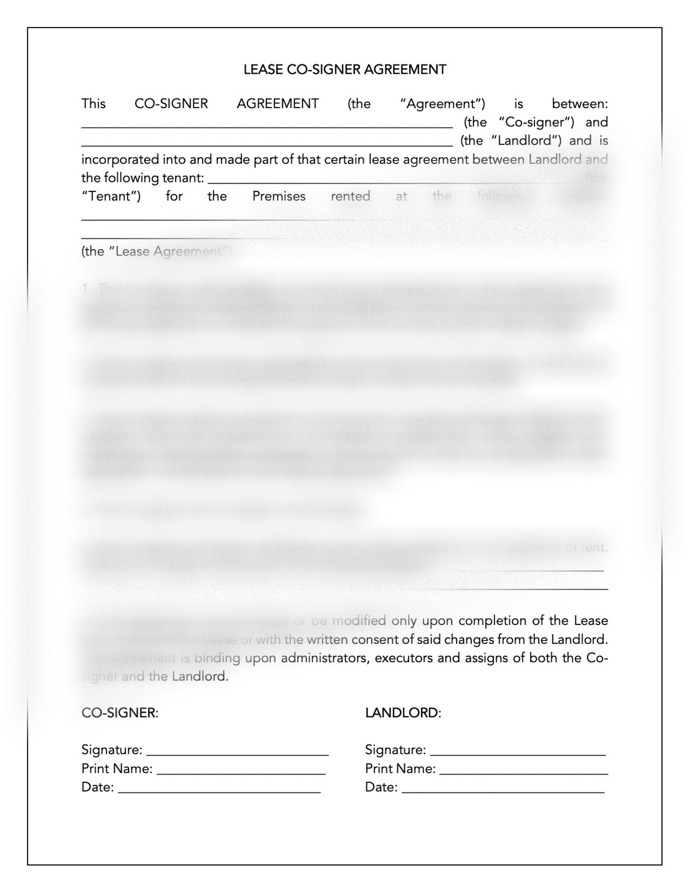 Lease Cosigner Agreement, Residential Lease Cosigner Addendum Lease Cosigner Agreement, Residential Lease Cosigner Addendum