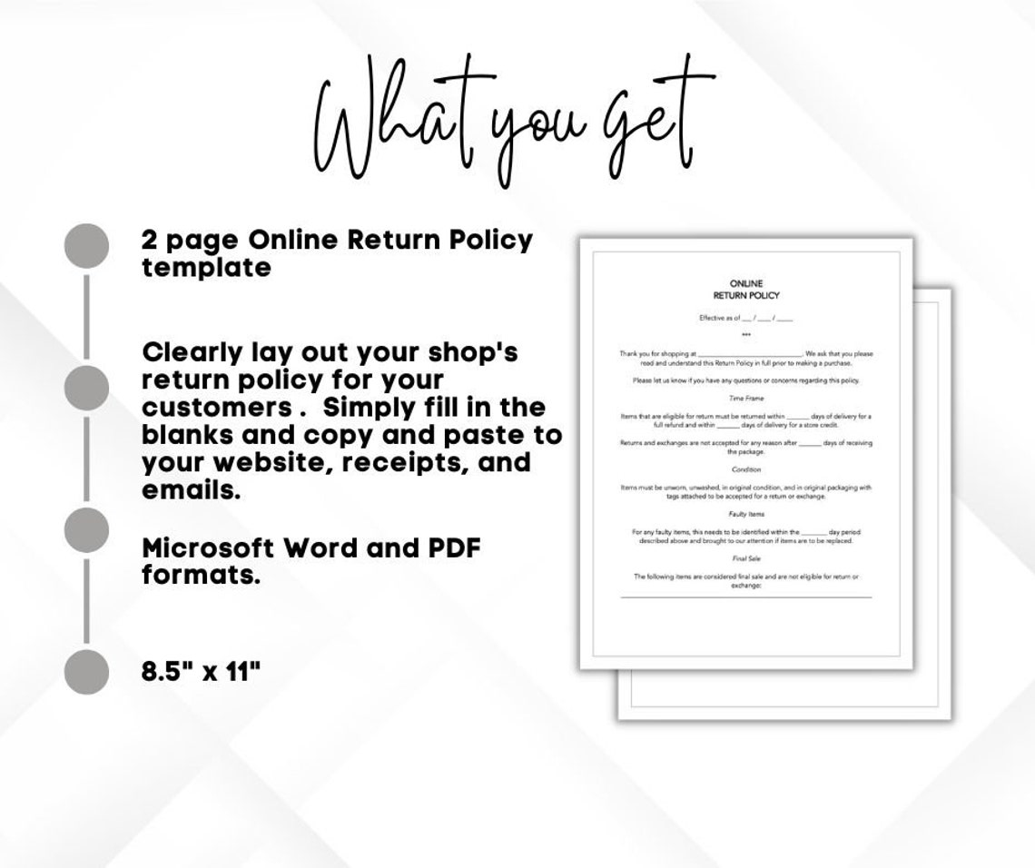 Online Return Policy Template, Return and Refund Policy for Online E ...