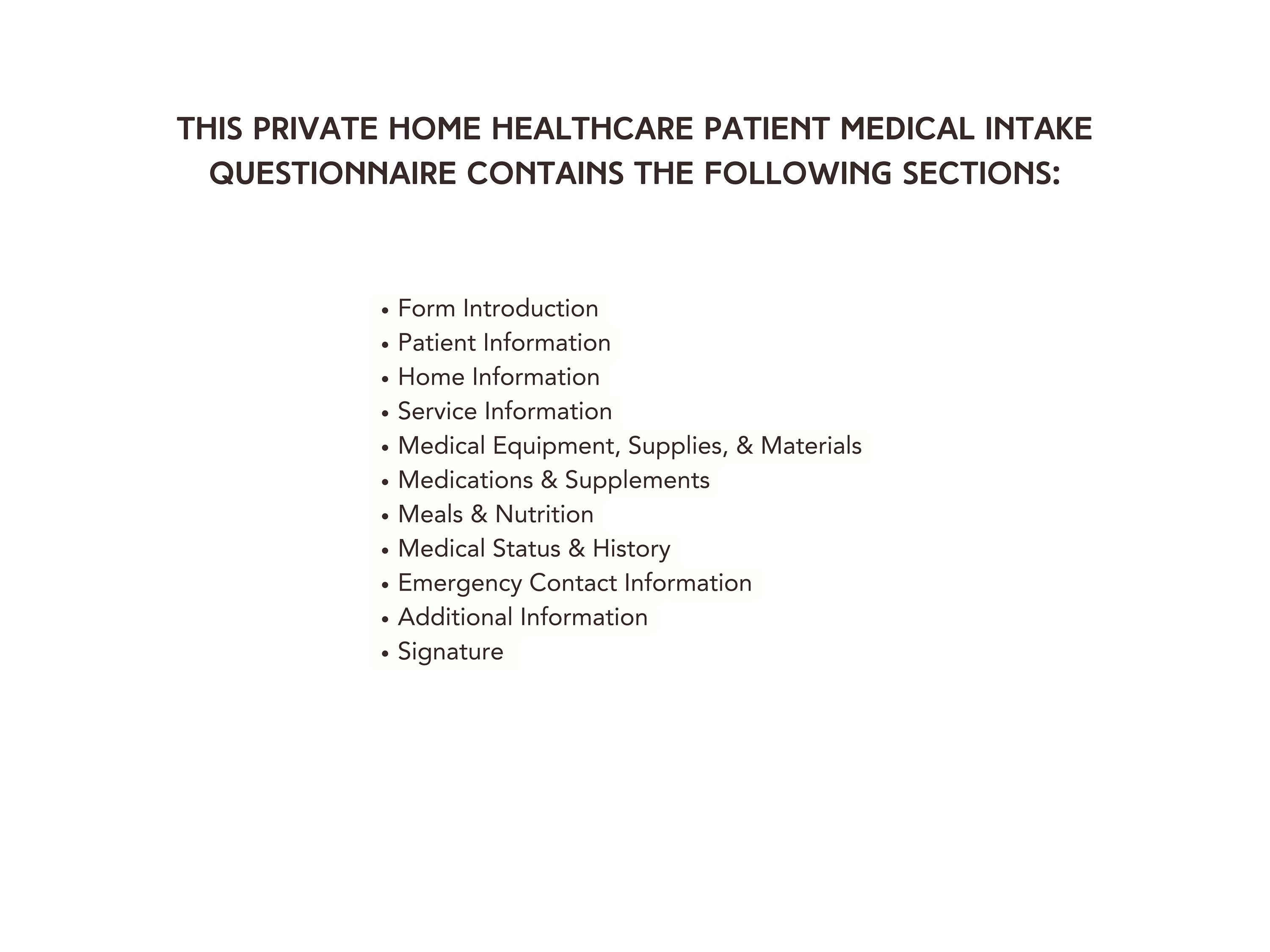 Home Health Nurse Medical Questionnaire Concierge Nurse Client Intake ...