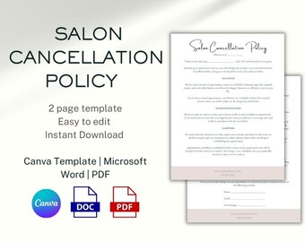 Salon Cancellation Policy CANVA Template Salon Appointment Policy Editable Template Nail Salon Forms Reschedule Policy Hair Salon Sign