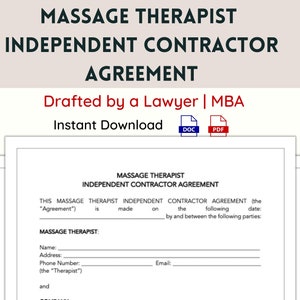 Massage Therapist Independent Contractor Agreement Massage Therapist Contract Template Spa Contract Massage Therapy Forms Spa Forms Legal