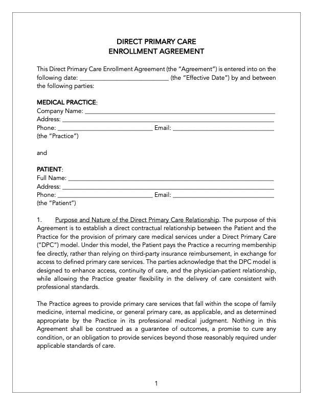 Direct Primary Care Enrollment Agreement Template | DPC Membership ...