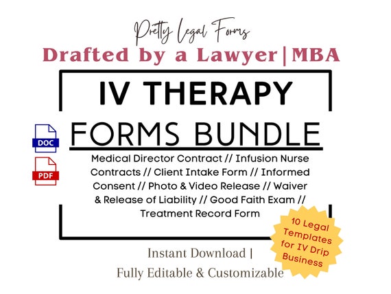 IV Therapy Bundle, IV Hydration Therapy Legal Forms, IV Drip Clinic Legal Template Bundle, Intravenous Vitamin Infusion Forms Bundle