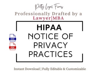 HIPAA Notice of Privacy Practices, HIPPA Forms, Med Spa Templates, Medical Practice Intake Forms, Dental Practice HIPAA Compliance Therapist