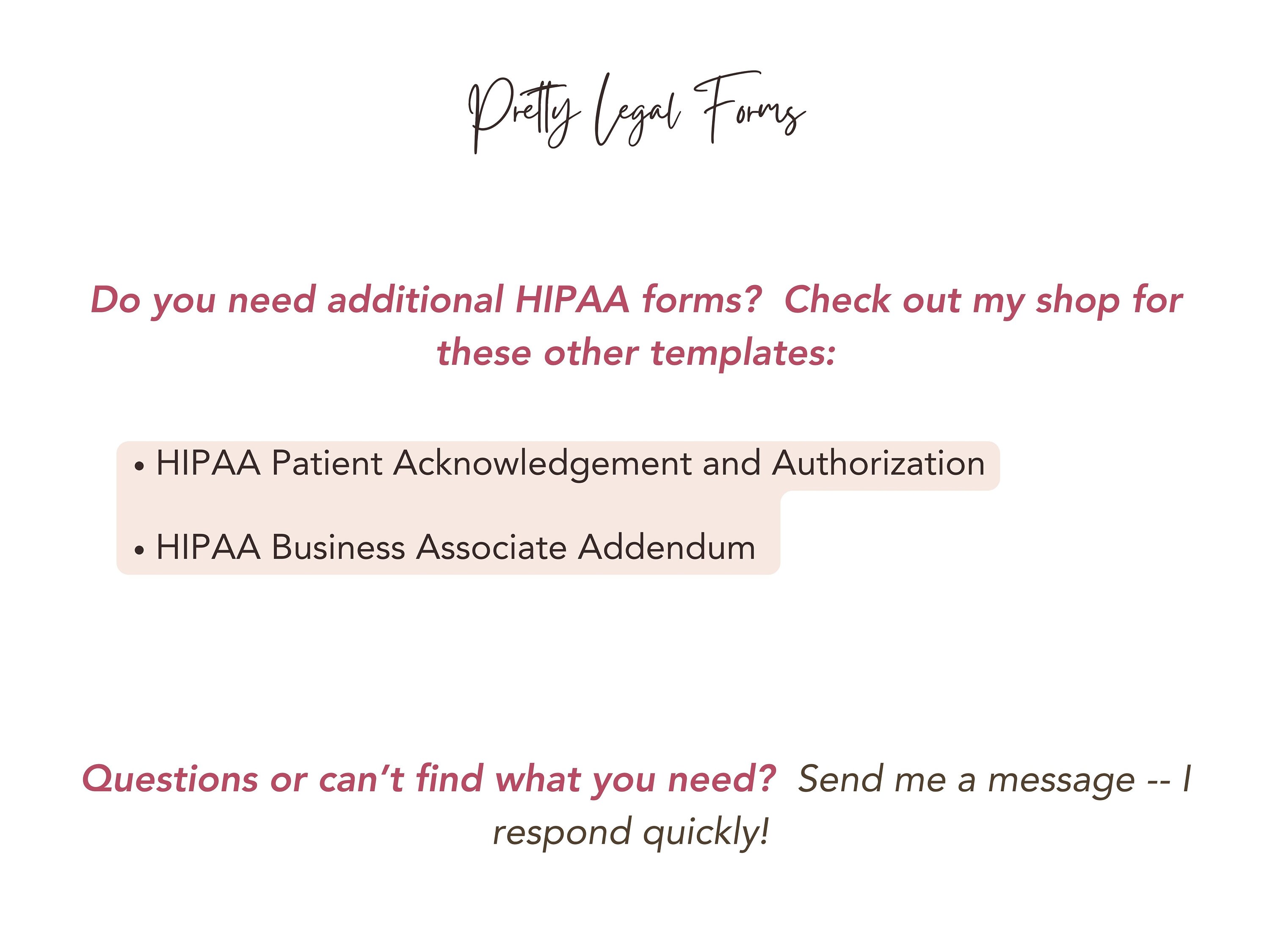 HIPAA Notice of Privacy Practices, HIPPA Forms, Med Spa Templates