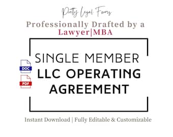 Single Member LLC Operating Agreement, LLC Documents, Sole Member Operating Agreement LLC Forms, Limited Liability Company Kit Start new llc