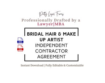 Bridal Hair and Makeup Artist Independent Contractor Agreement | 1099 MUA and Hair Stylist Hiring Contract Template for Wedding Events