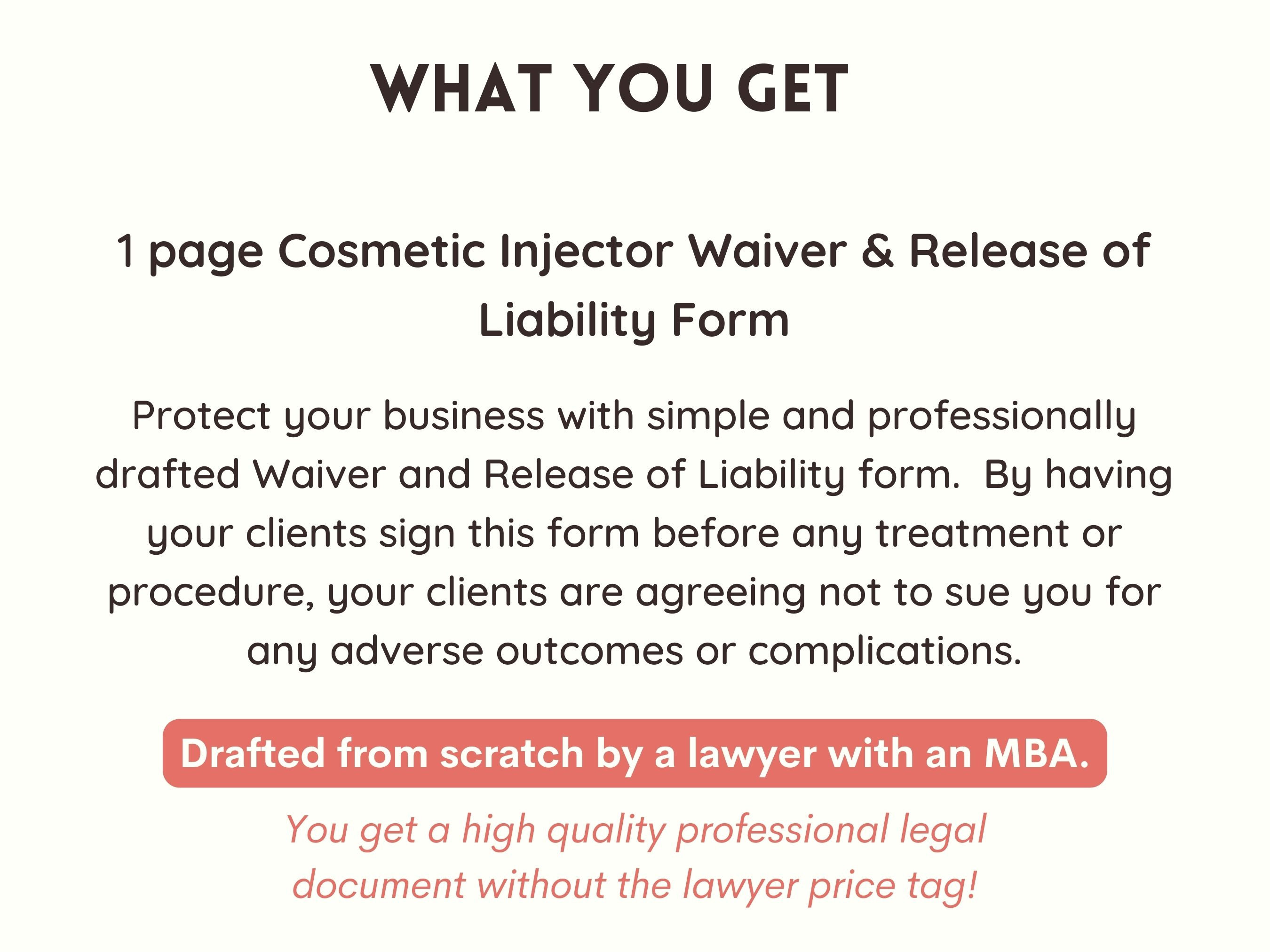 Cosmetic Injector Waiver Release of Liability Aesthetic Nurse Injector