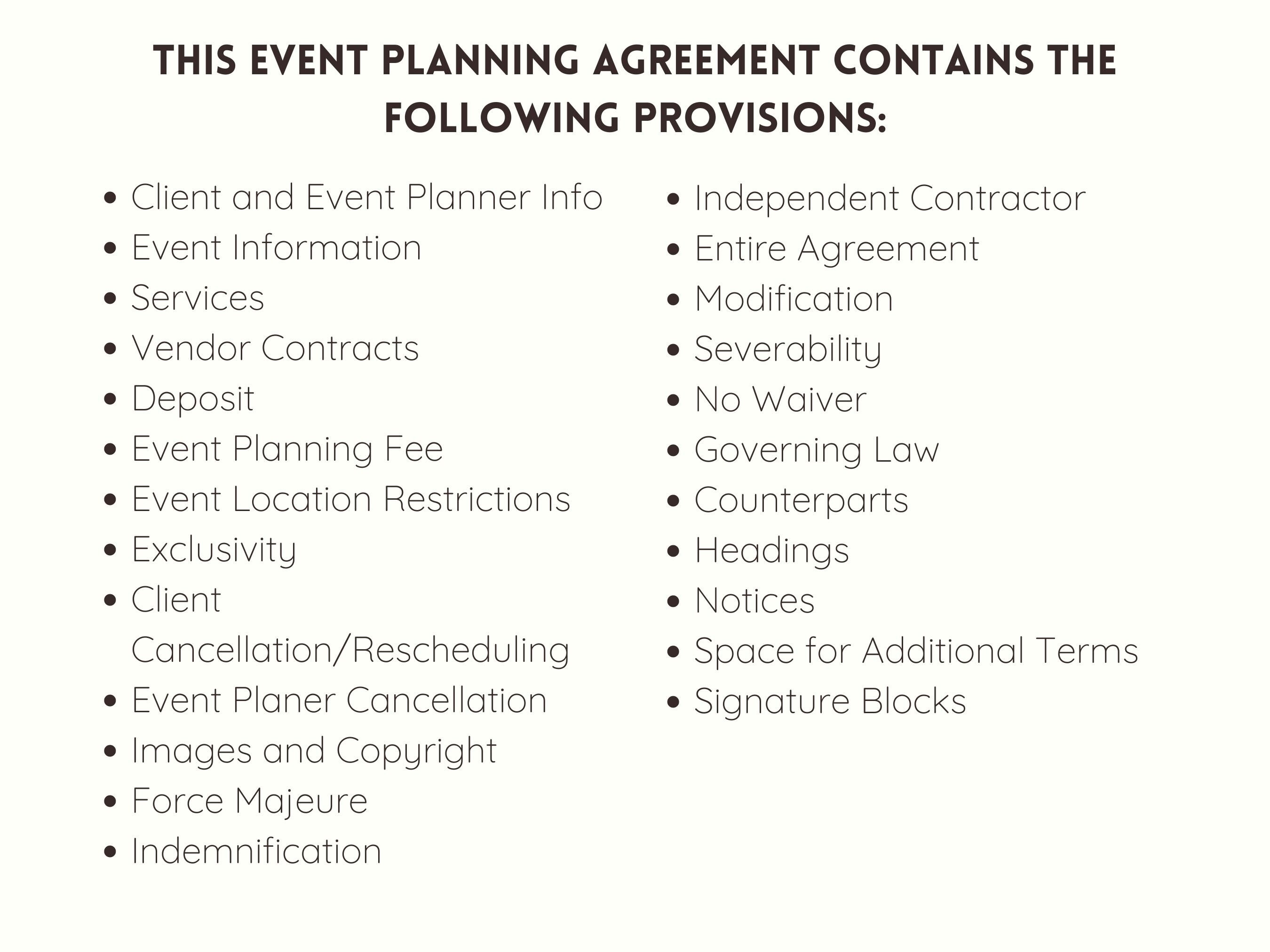 Event Planner Contract Template, Event Planning Agreement, Wedding