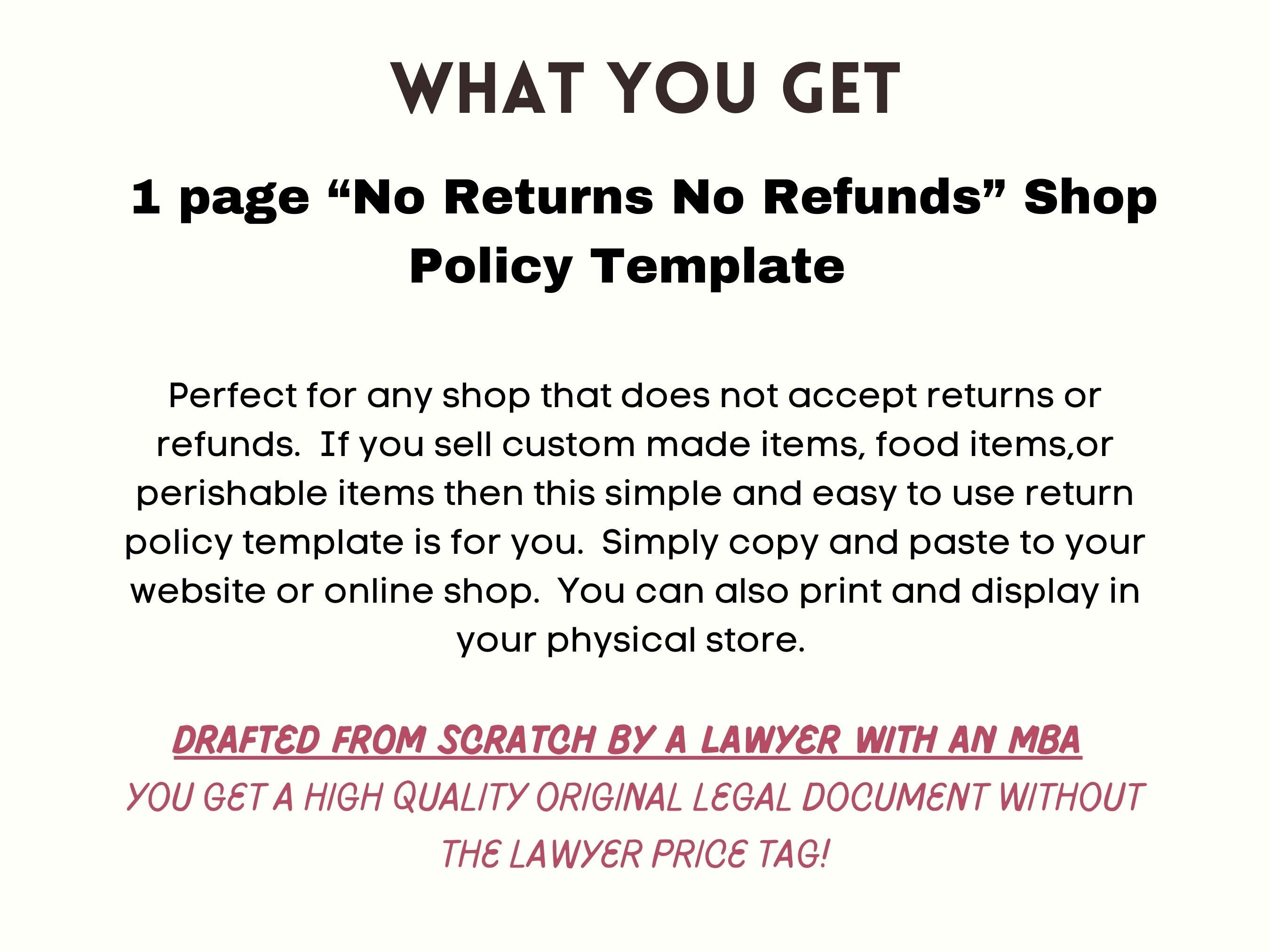 No Return No Refund Shop Policy Template, Return Policy for Perishable No Return No Refund Shop Policy Template, Return Policy for Perishable