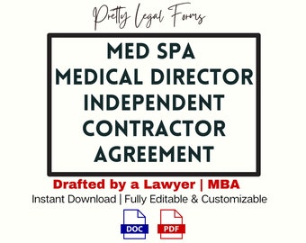 Medical Director Independent Contractor Agreement Med Spa Medical Director 1099 Contract Template Medical Director IC Agreement Physician