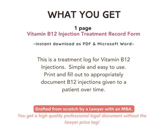 Buy B12 Injection Treatment Record Form, Vitamin B12 Shots Treatment Log, IV Clinic Forms IM Injectable Treatment Record Form Intramuscular Shot Online in India