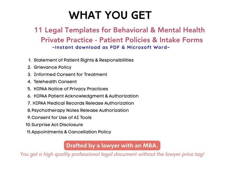 Behavioral and Mental Health Intake Forms Template Bundle - Consents ...